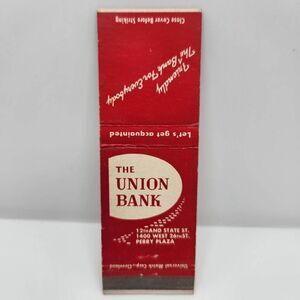 Vintage Matchcover The Union Bank Erie Pennsylvania
